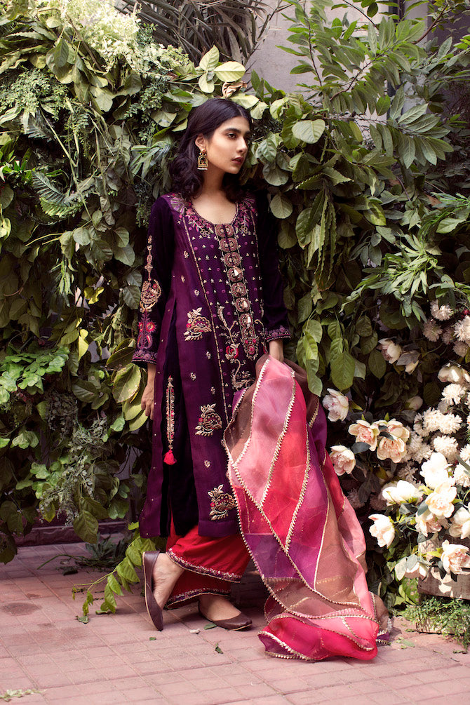 Double Layered Plum Shirt w/ izar