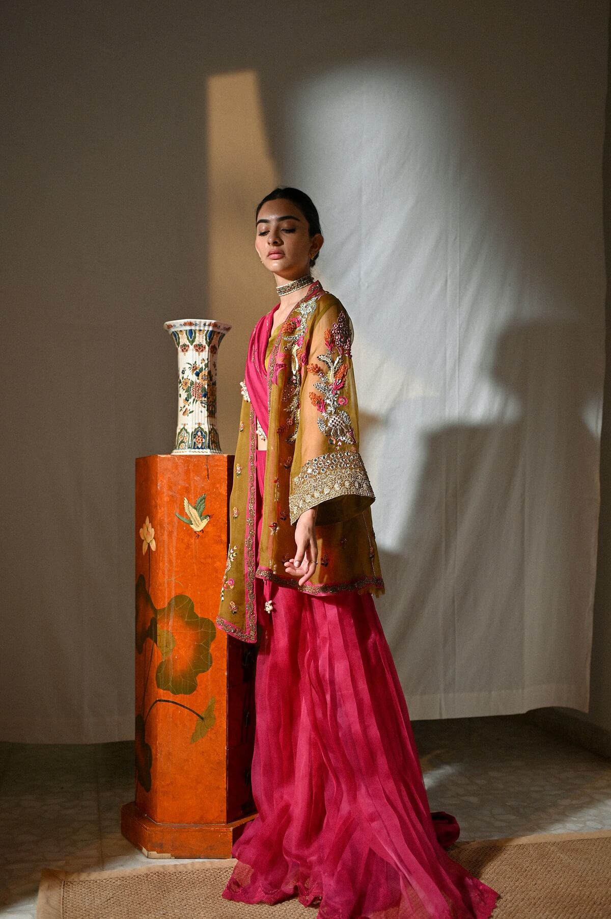 The Barfi Wrap w/pleated sari pants