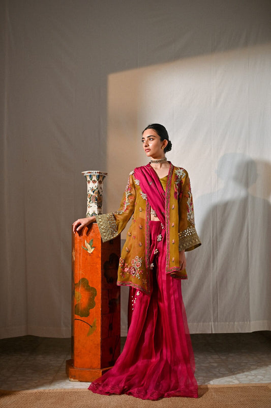 The Barfi Wrap w/pleated sari pants